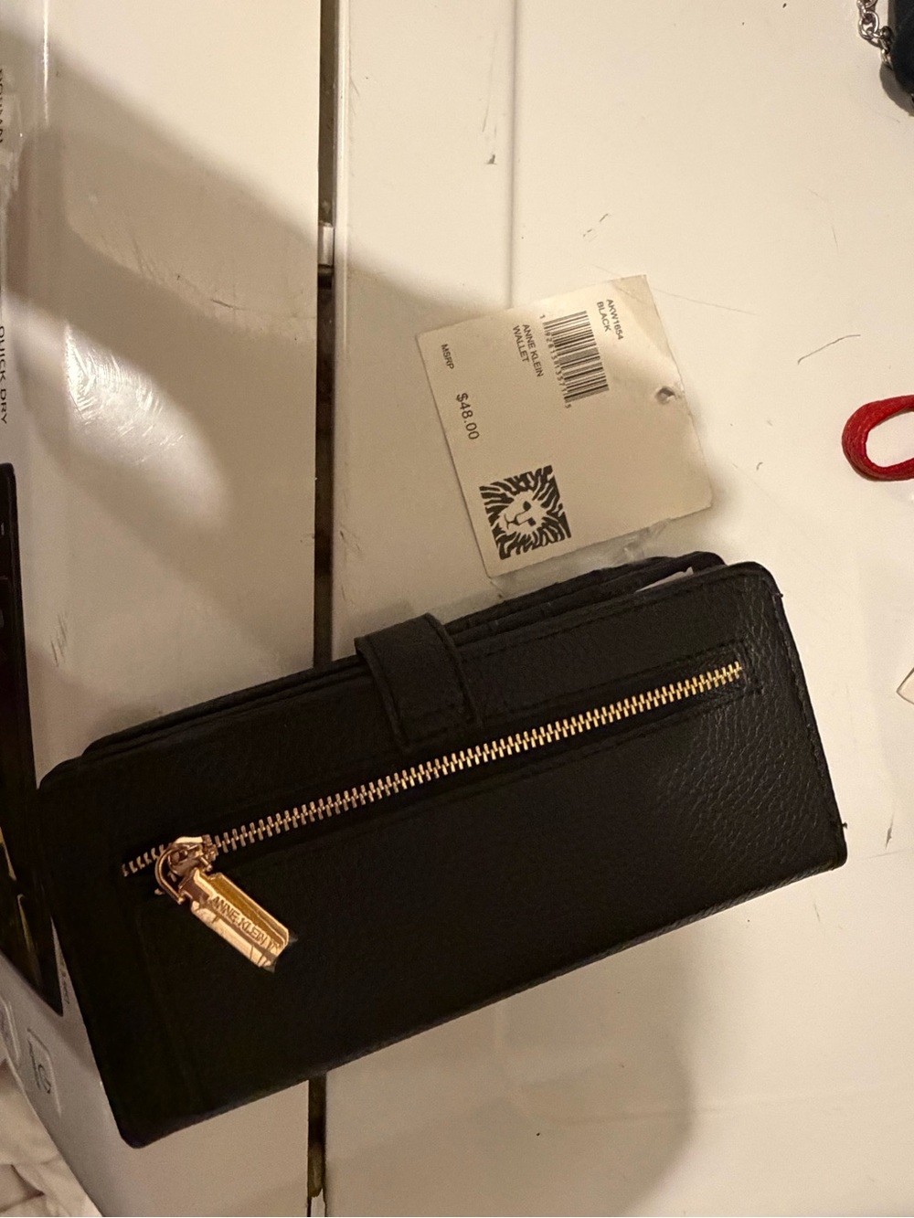 Anne Klein Black Wallet with Gold Zip Accent